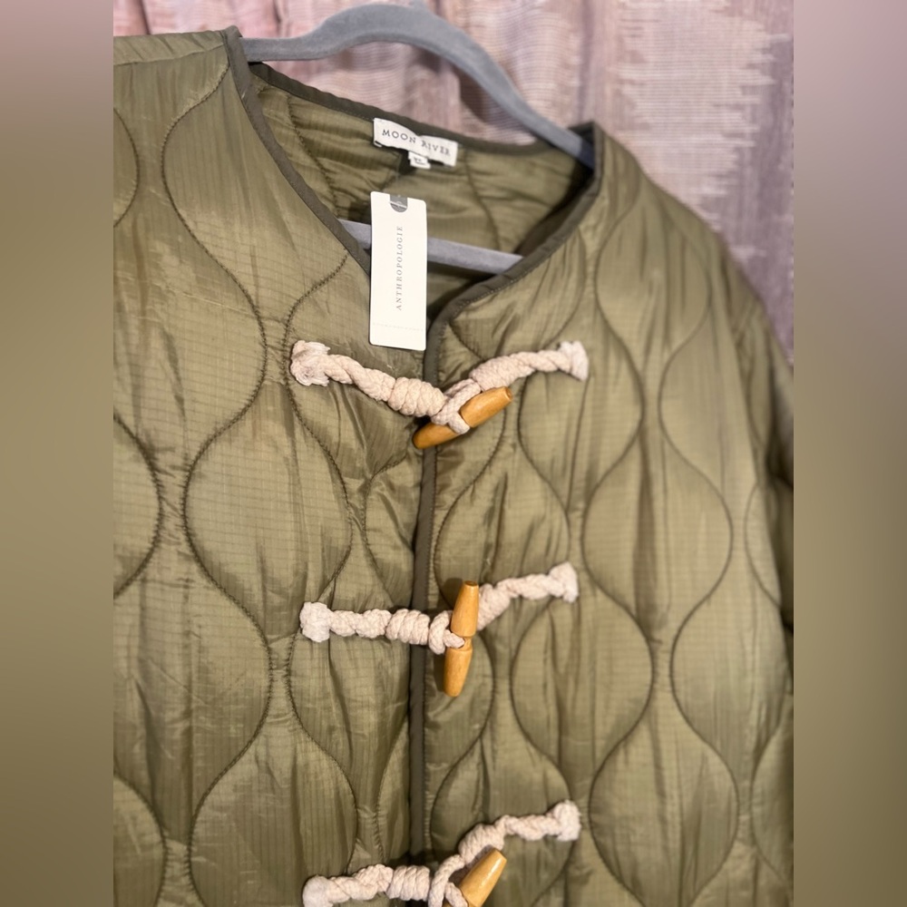 Anthropologie Olive Green Quilted Toggle Jacket - Picture 5 of 9